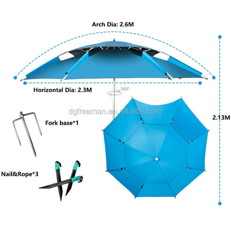 Wholesale 2.6M big UV protection double layer outdoor windproof fishing umbrella