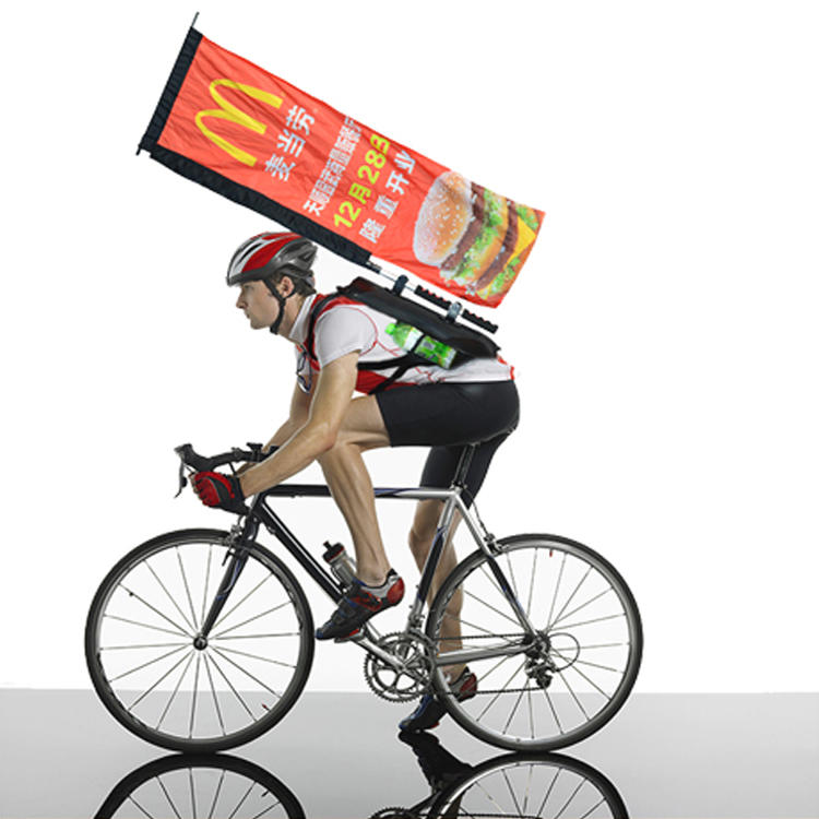 Custom LOGO printing Hot Selling Walking Advertising Backpack Flag for bicycle Cycling competition