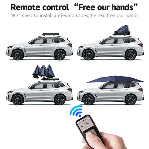 Portable Folding Outdoor Semi Automatic 3.8m Car Sunshade Roof Shade Cover Automatic Car Umbrellas With Remote Control