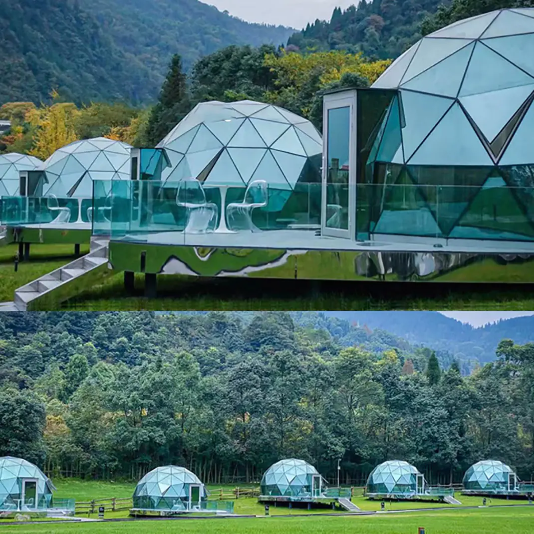 FEAMONT Outdoor Trade Show Tent Hotel Garden Party Luxury Glamping Snow resistance PC Winter Geodesic Glass Dome Tent
